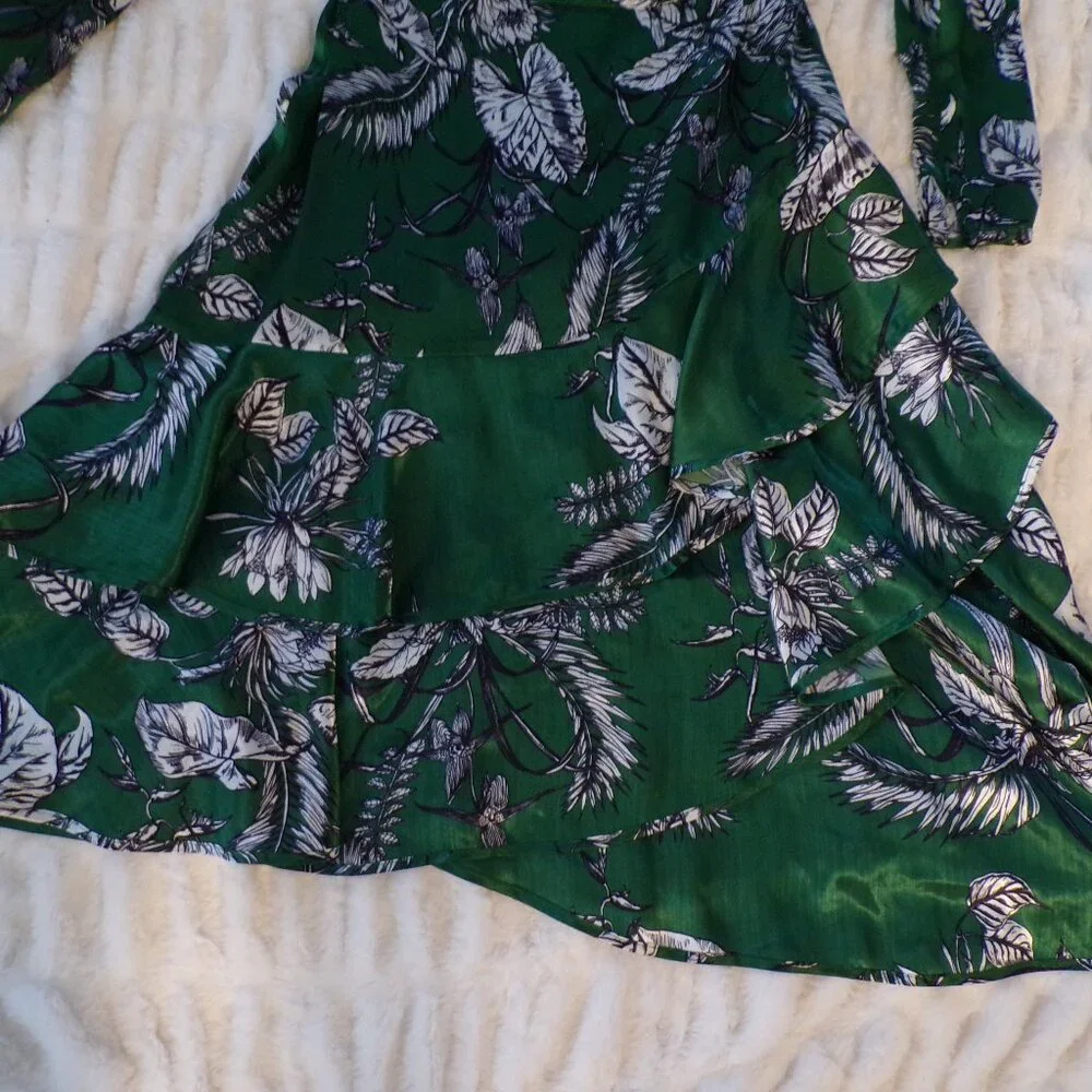 NWT Marchesa Notte green floral ruffle Midi dress 2
